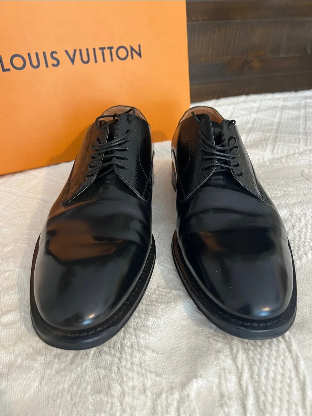 Louis Vuitton Black Calf Leather Men’s Kensington Lace-Up Derby Shoes